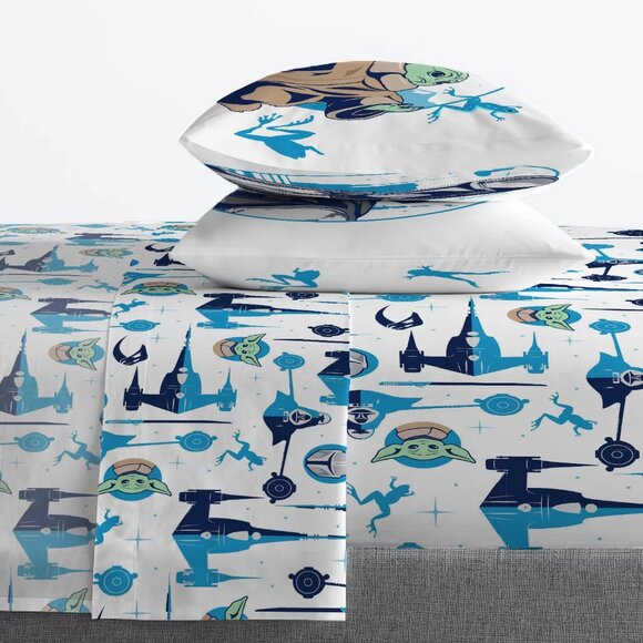 Star Wars the Mandalorian Kids 4-Piece White Full Sheet Set - Picture 3 of 6